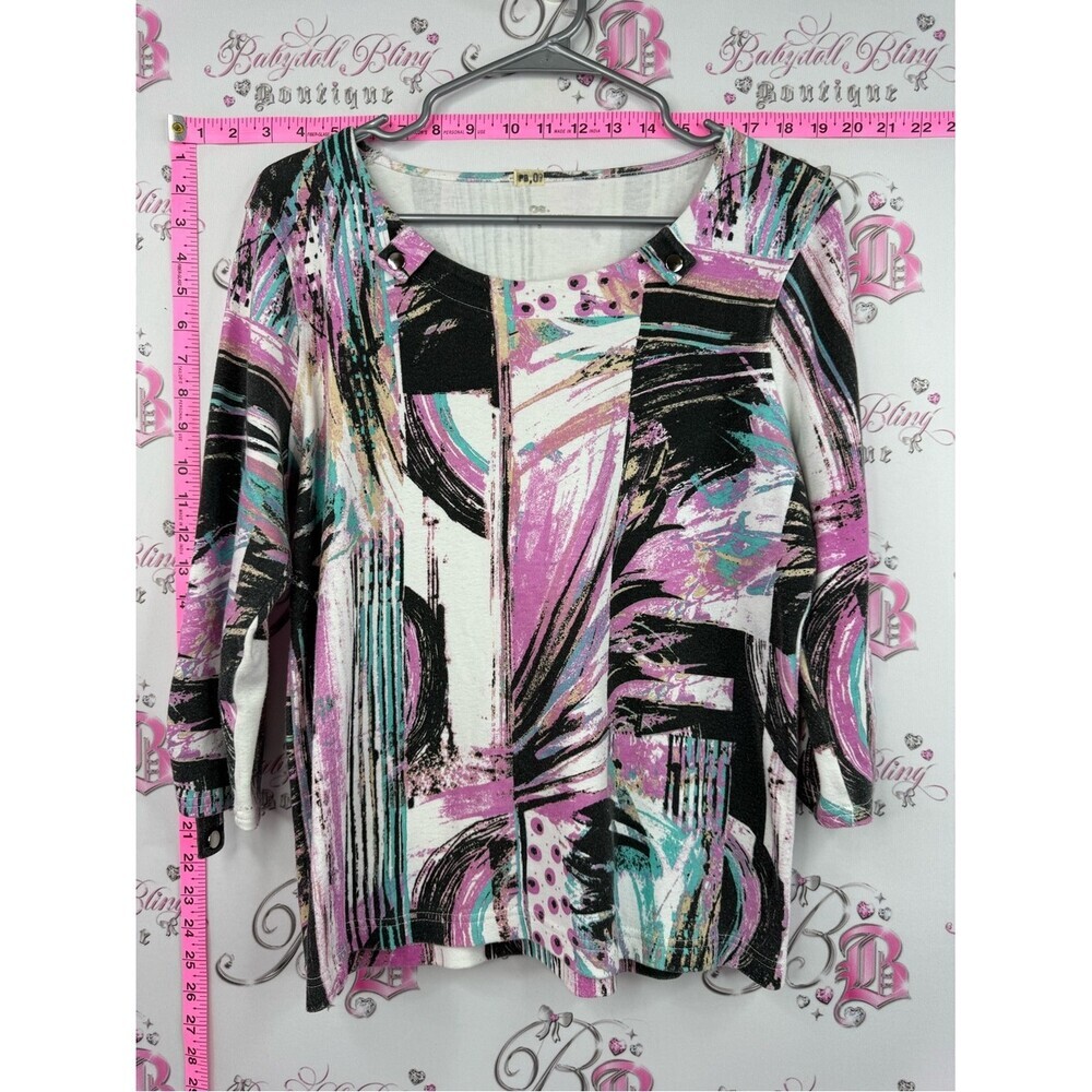 Princess cruises Abstract Print Scoop Neck Top in Pink, Black & Turquoise